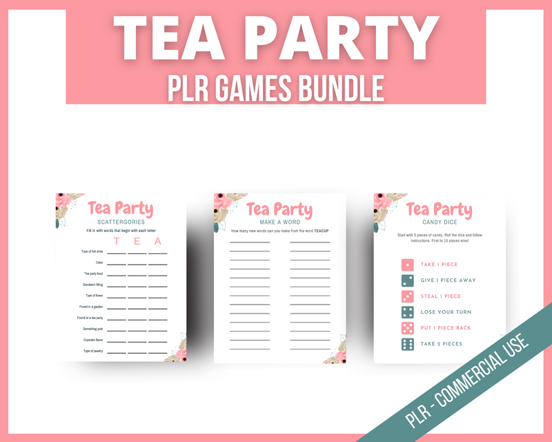 Tea Party Games Bundle, PLR commercial rights