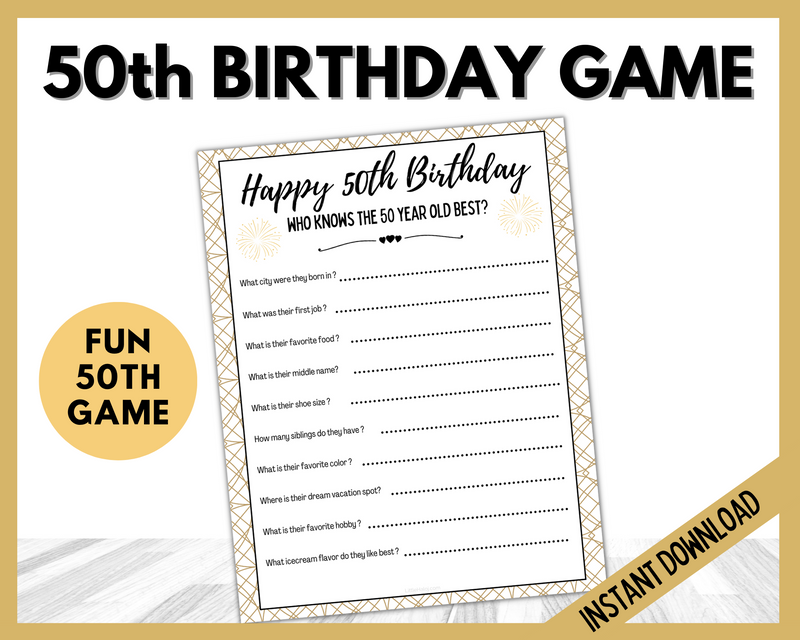 Printable 50th Birthday Game