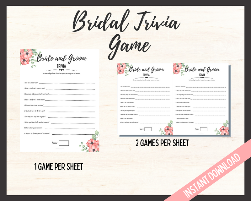 Bride and Groom Trivia Game