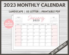 Printable 2023 Minimalist Calendar pink