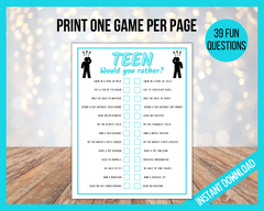Teen this or that printable games