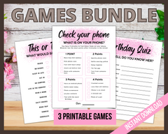 Birthday Girl Printable Games Bundle
