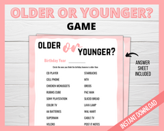 Older or Younger Printable Game Pink