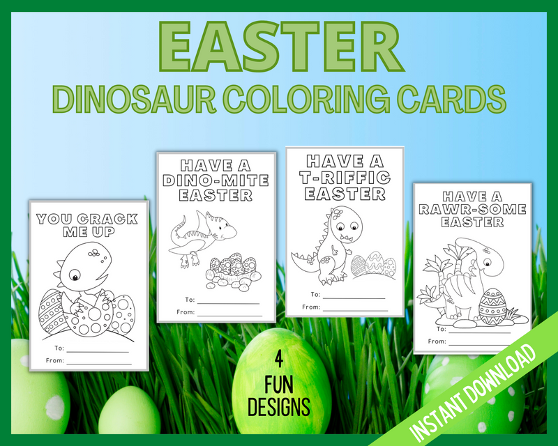 Dinosaur Easter Coloring Cards for kids