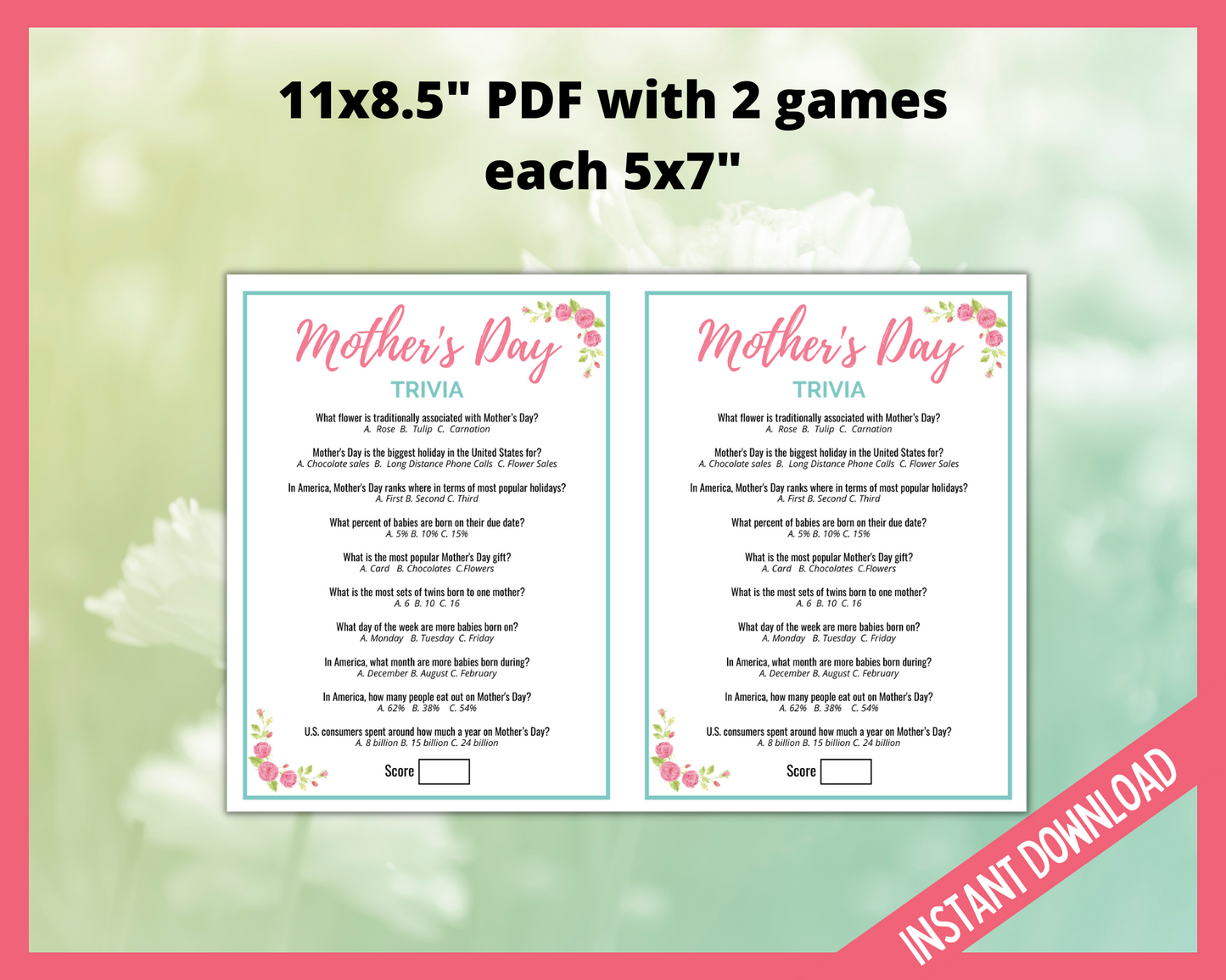 Mother's Day Trivia Game Printable