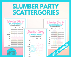 Slumber Party Scattergories Printable Game