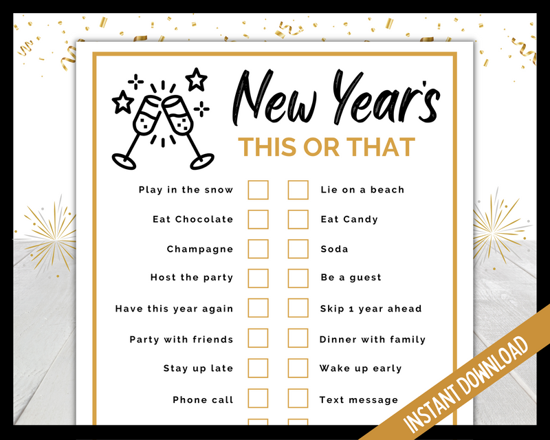 New Year's Eve printable This or That Game
