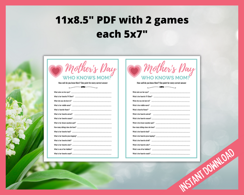 Mother's day printable games