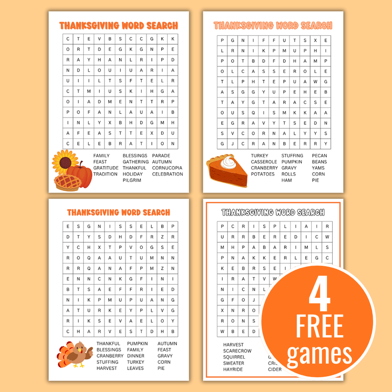Printable Thanksgiving Word Search Games