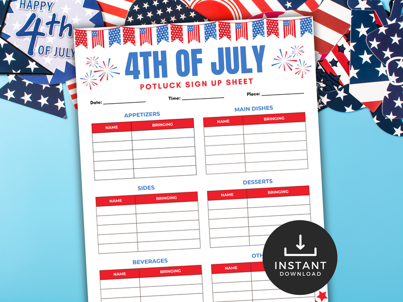 4th of July Potluck Sign-Up Sheet
