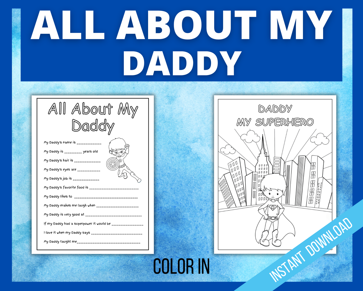 All about my daddy pages and coloring pages