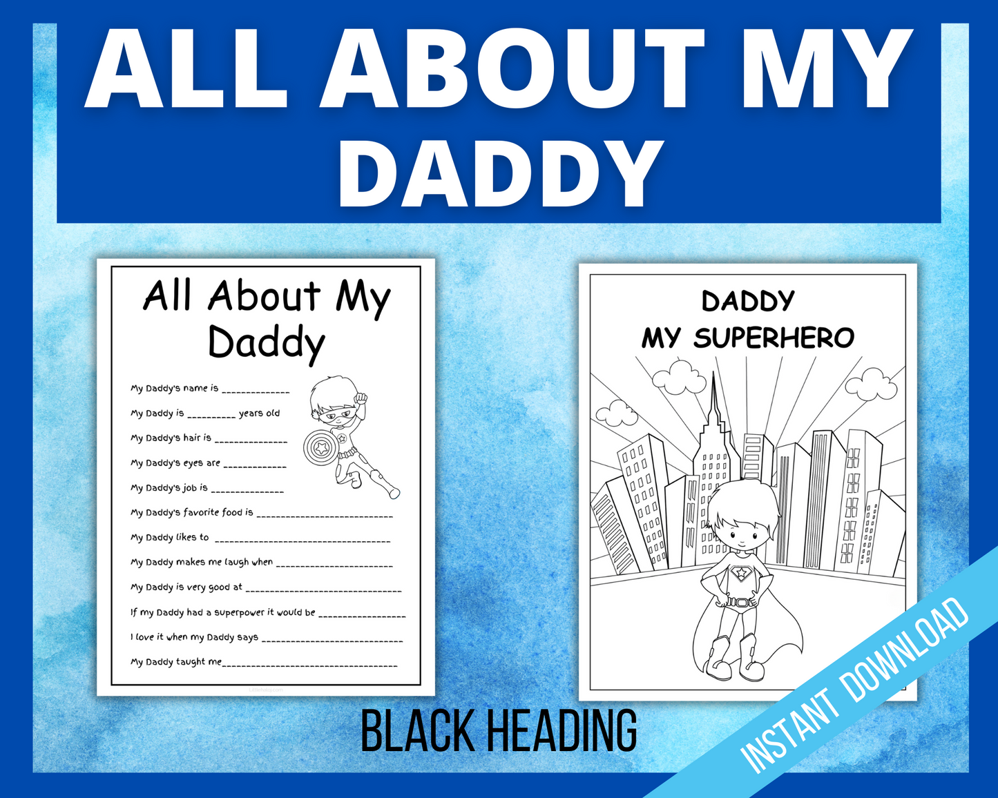 All about my daddy pages and coloring pages