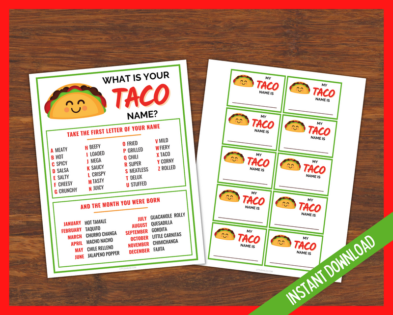 What's your taco name printable sign