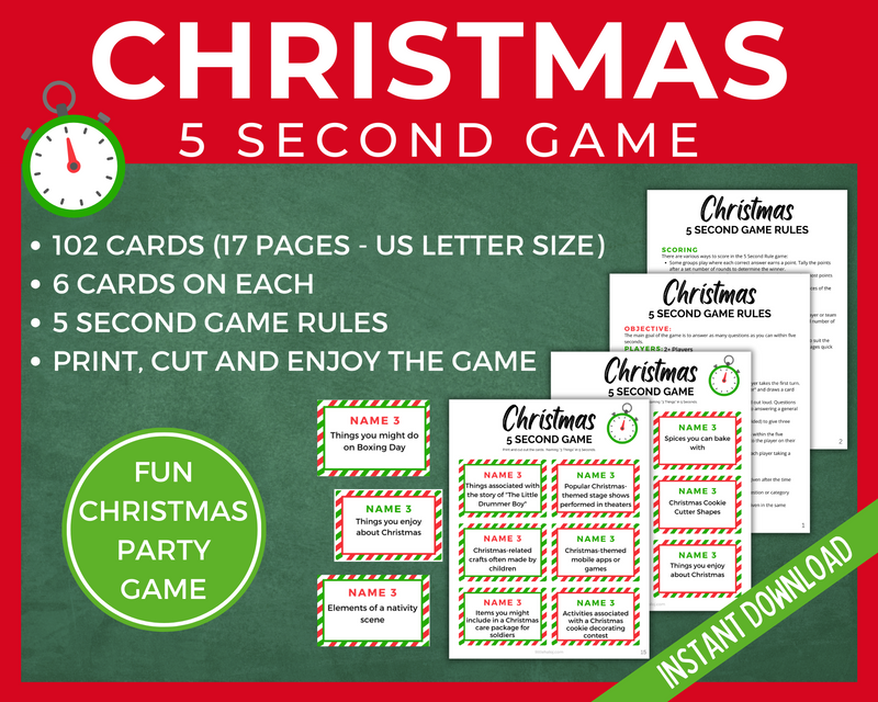 Christmas 5 Second Game printable