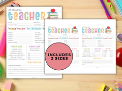 All About My Teacher Printable Survey