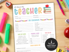 All About My Teacher Printable Survey