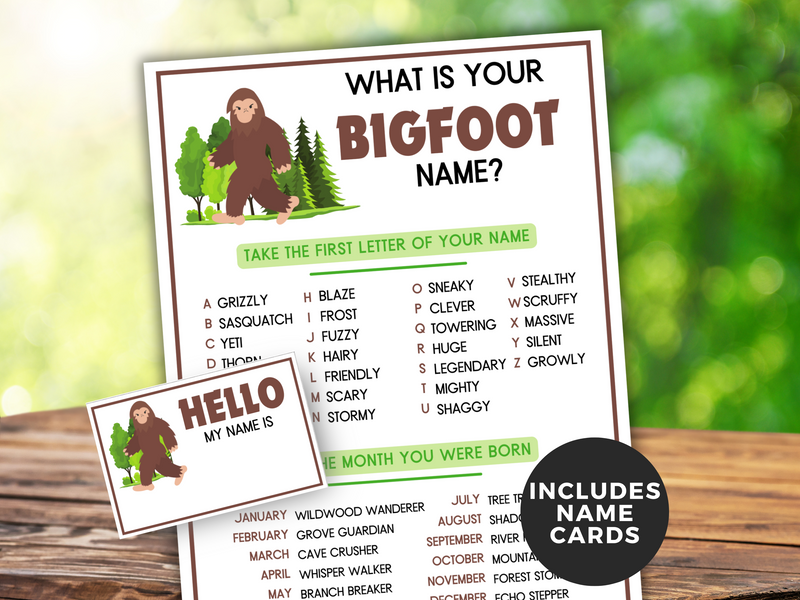 What's Your Bigfoot Name Game