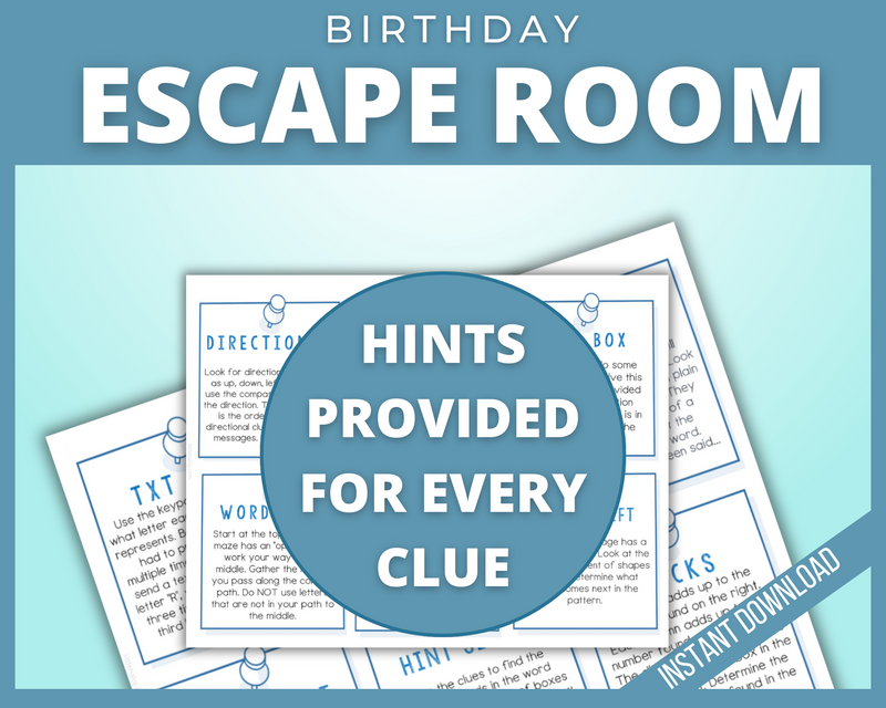 kids printable escape room party game hints