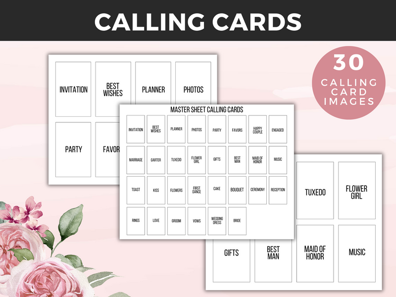 bridal bingo pink calling cards