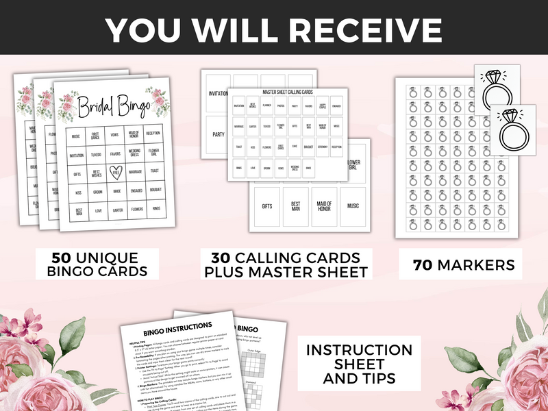 pink bridal shower bingo game