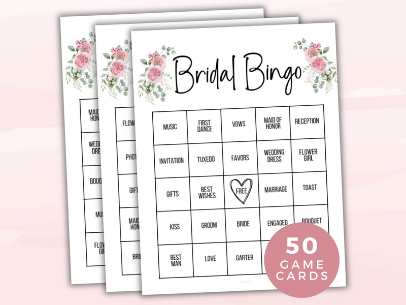 printable pink bridal bingo game