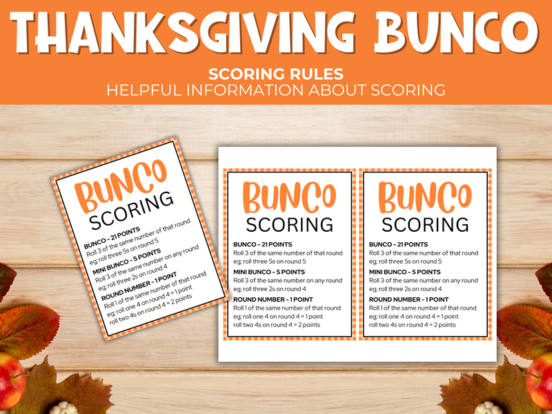 Printable thanksgiving bunco game