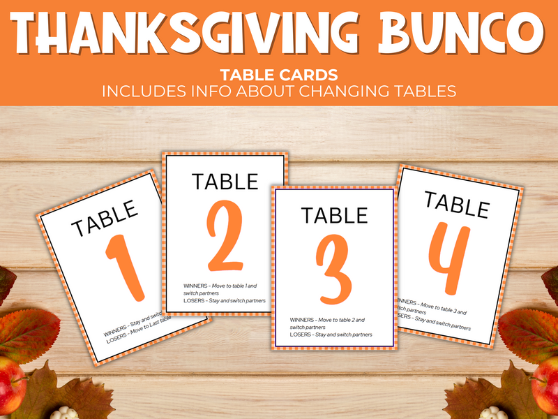 Printable thanksgiving bunco game