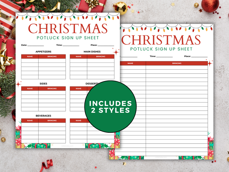 Christmas Potluck Sign-Up Sheet