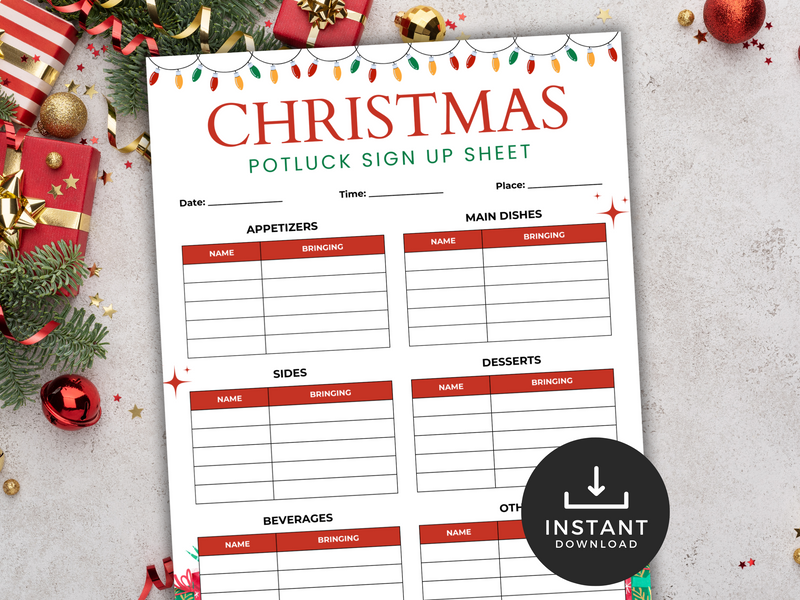 Christmas Potluck Sign-Up Sheet