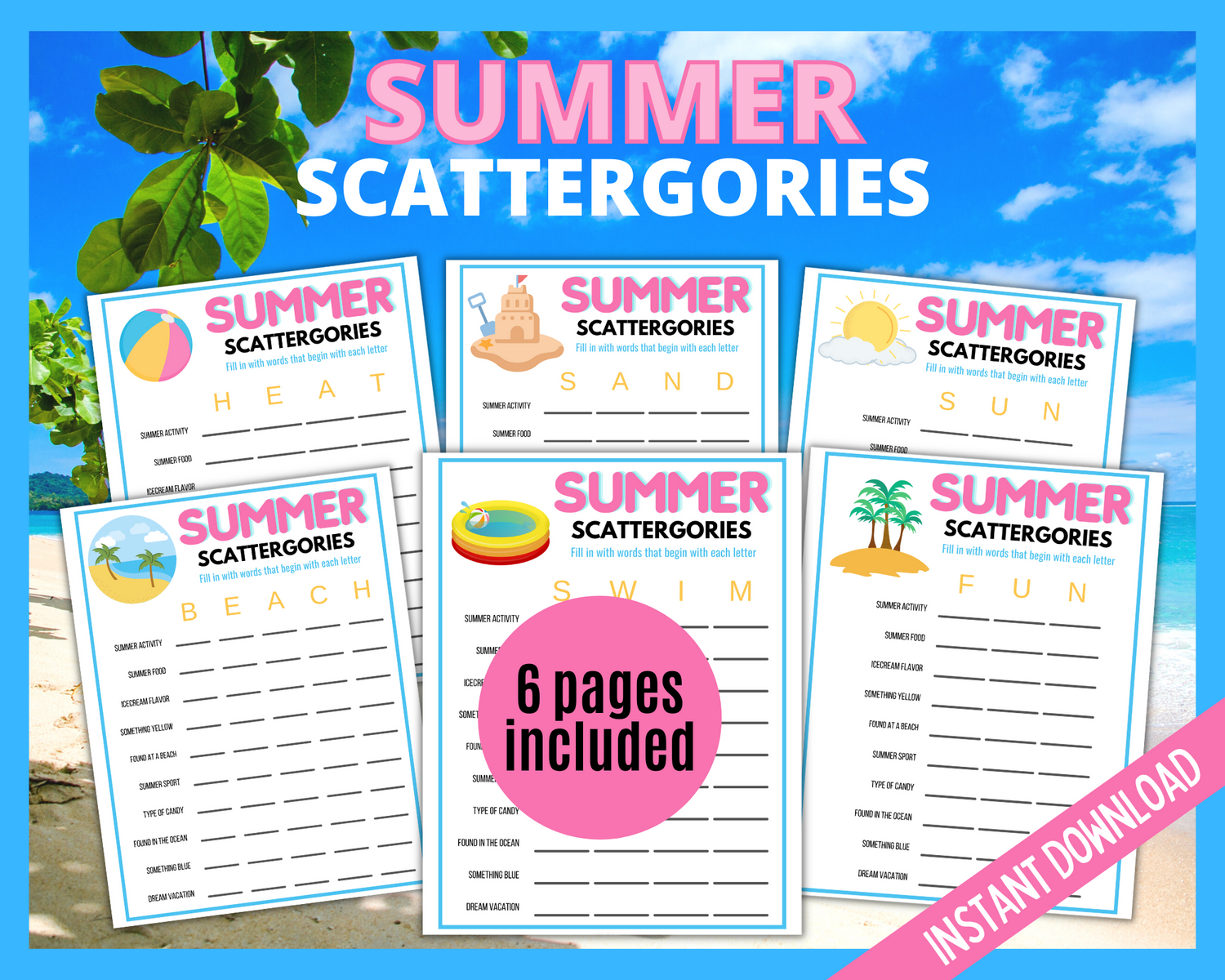 Summer Printable games scattergories
