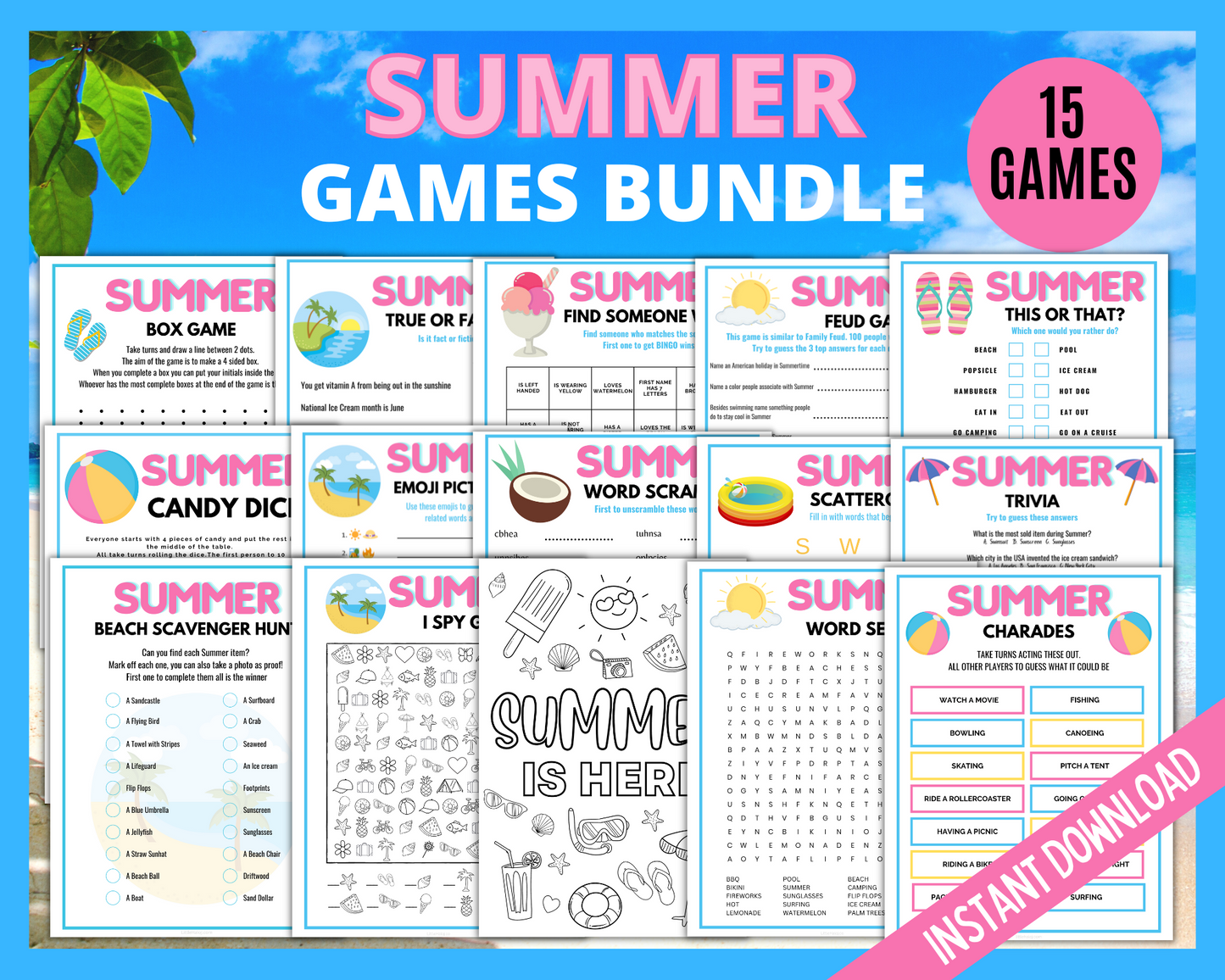 Summer Printable games bundle 15 games
