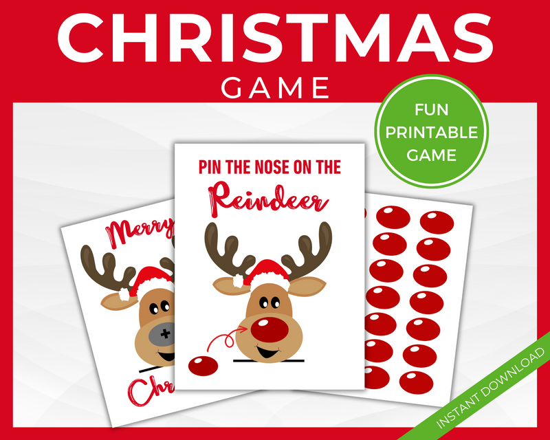 Pin the nose on the reindeer printable game