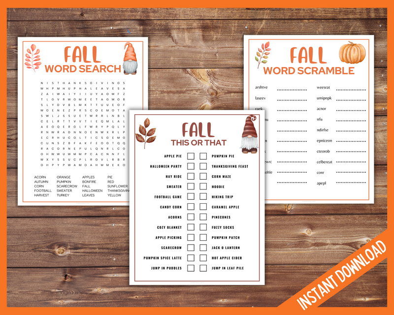 Fall Word Games Printable