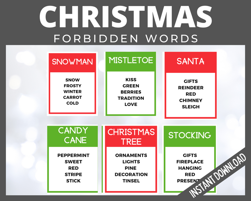 Christmas Forbidden words printable game cards