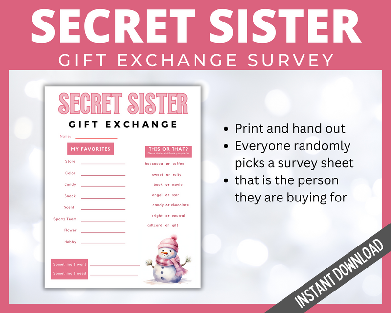 Secret Sister Printable Christmas Questionnaire