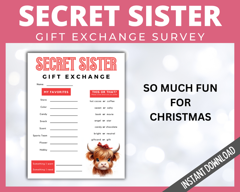 Secret Sister Secret Santa Gift Exchange Card