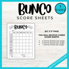 Printable scorecards for bunco game