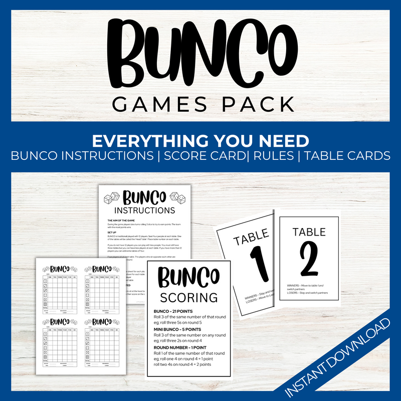 Printable Bunco Party Games pack