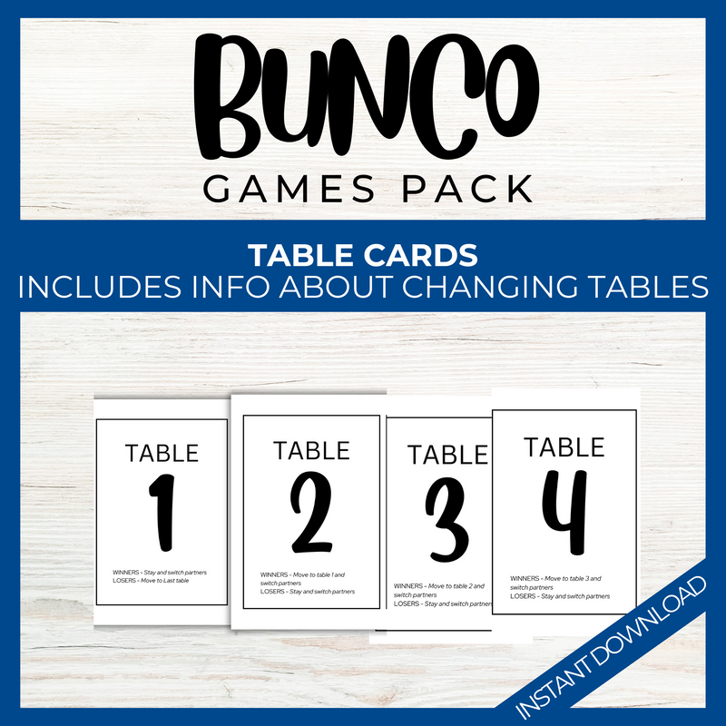 Bunco Printable Table Cards