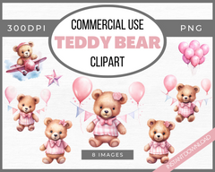 watercolor commercial use pink teddy bear clipart