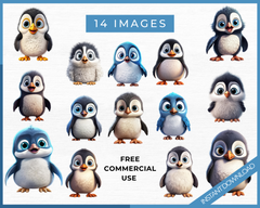 cute clipart pack of 14 penguins with commercial use