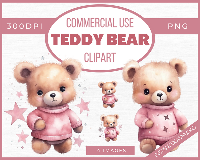 Pink Teddy Bear Clipart pack