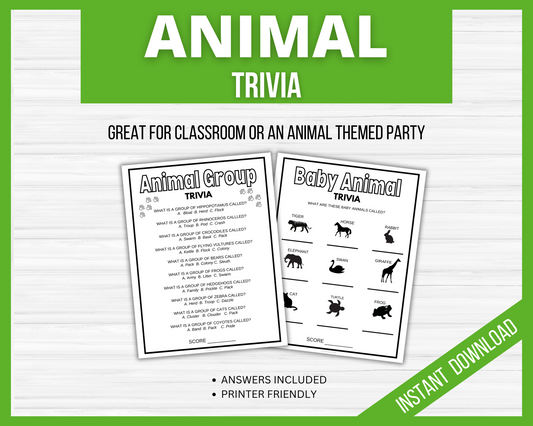 Animal Trivia Printable Classroom Games