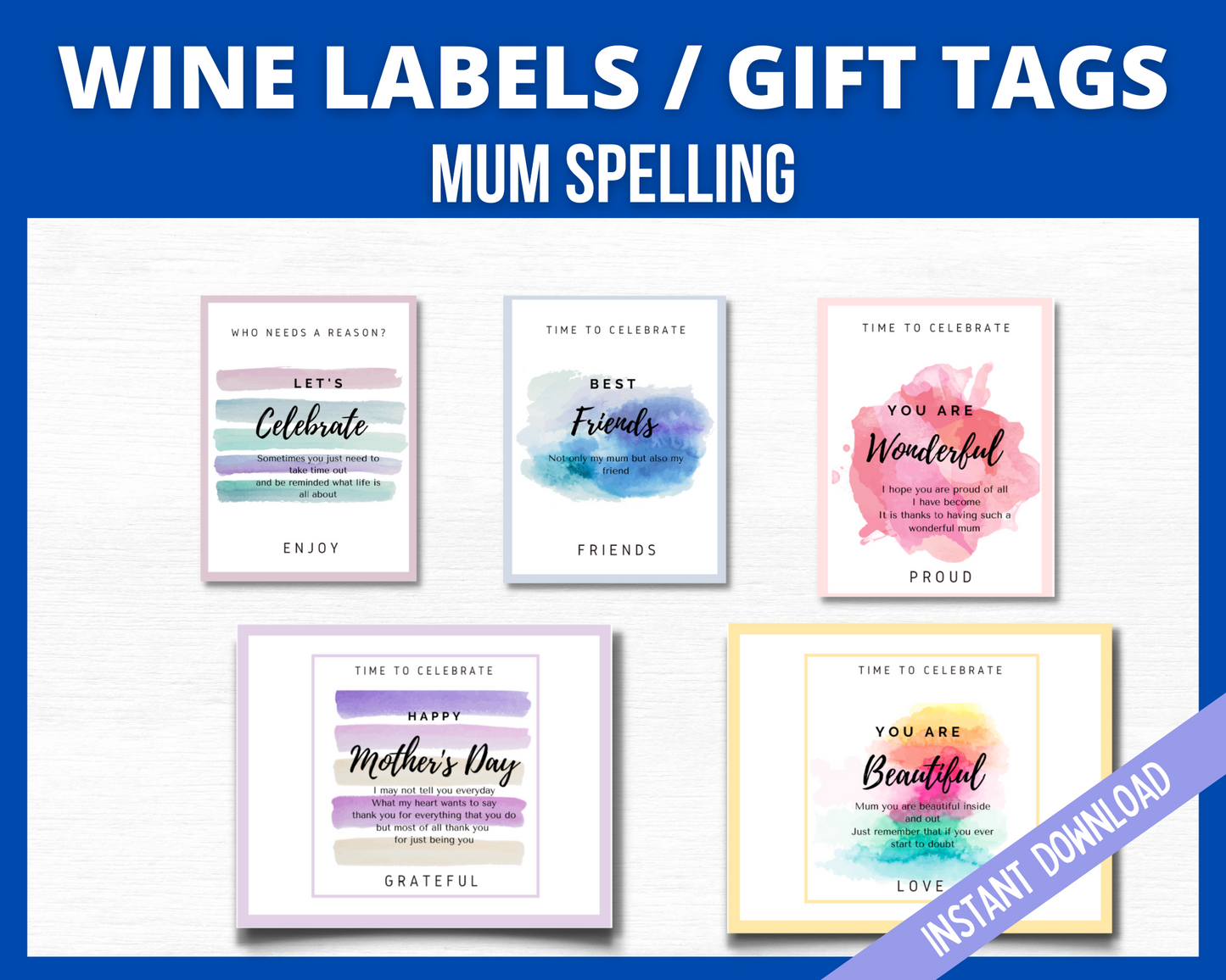 Mothers day wine labels printable gift tags