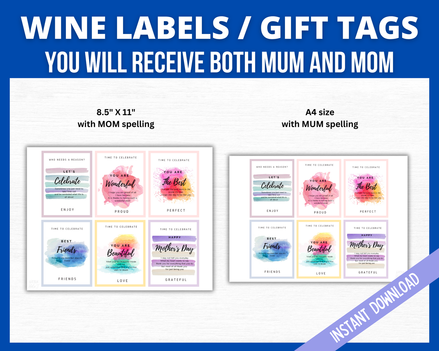 Mothers day printable gift tags and wine labels