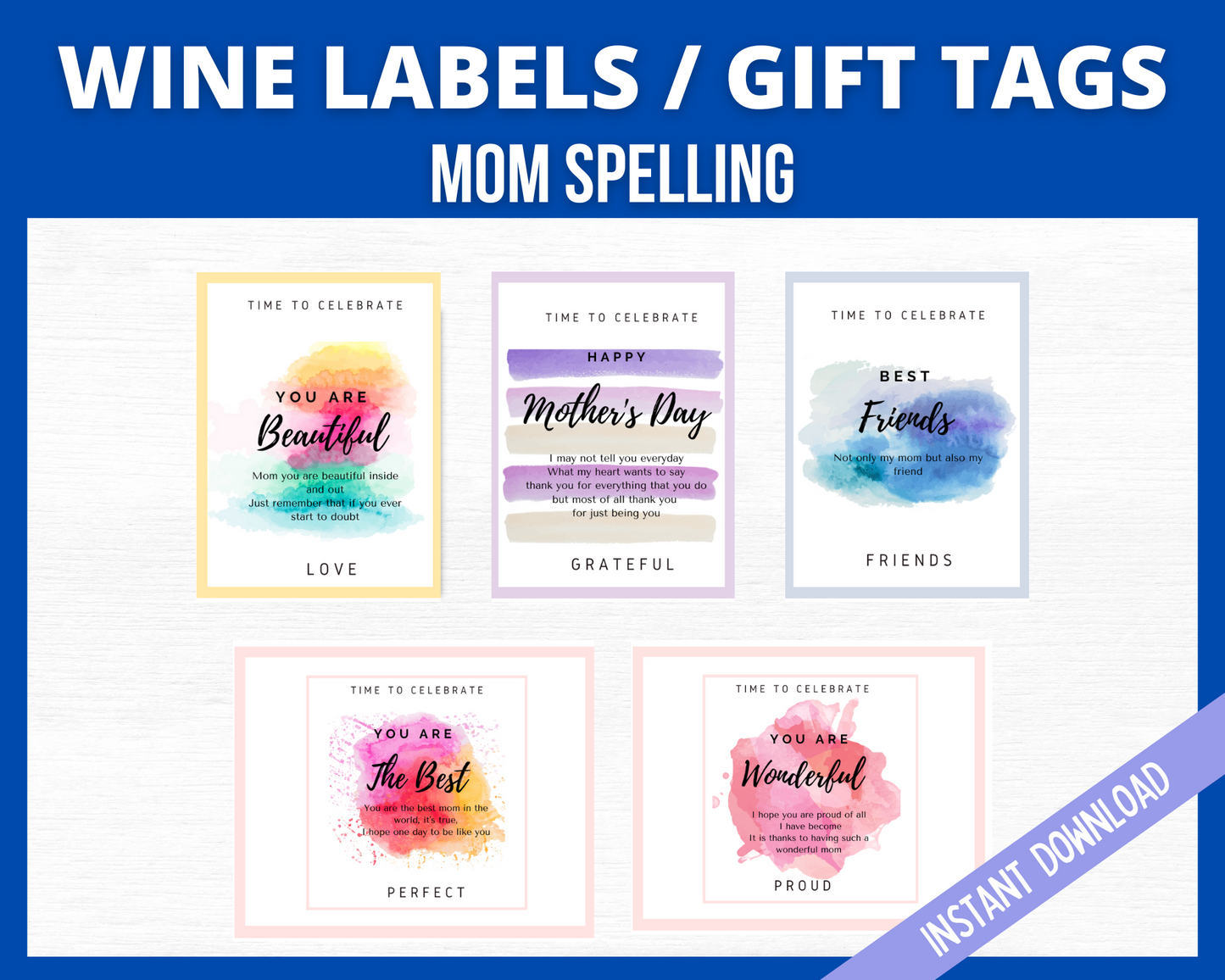 Mothers day gift tags printable wine labels