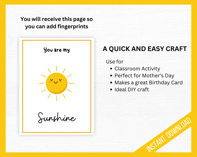 You are my sunshine printable fingerprint craft
