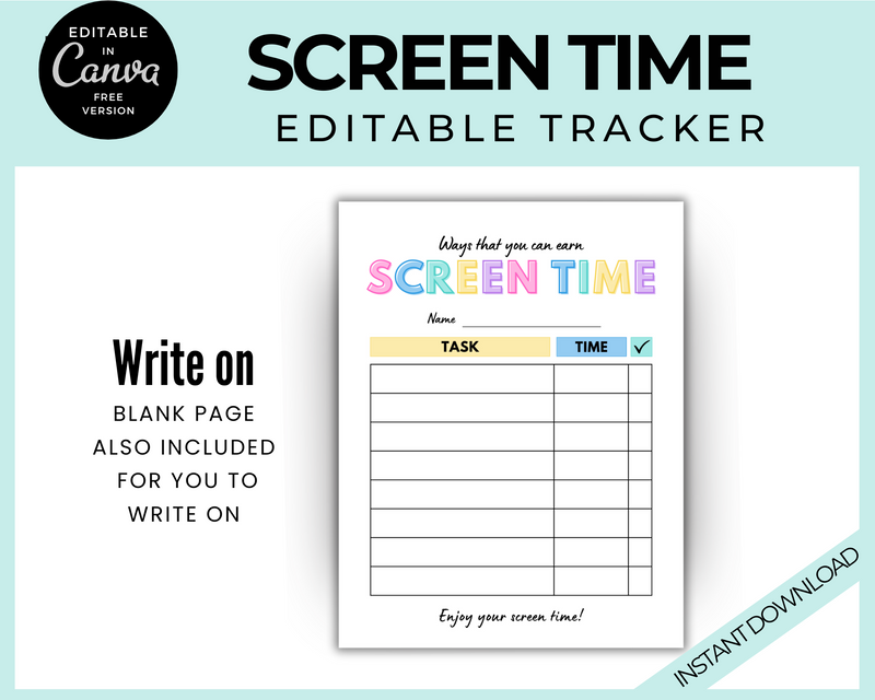 Printable screentime tracker for kids