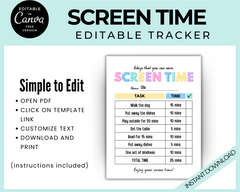 Edit in canva kids screentime tracker and checklist