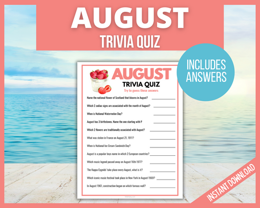 Printable August trivia quiz